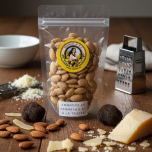 Amandes grillées et salées à la truffe et au parmesan