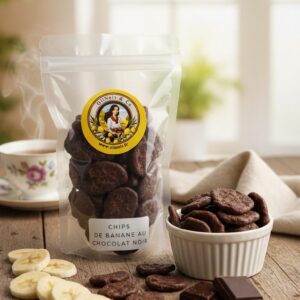 Chips de banane au chocolat noir
